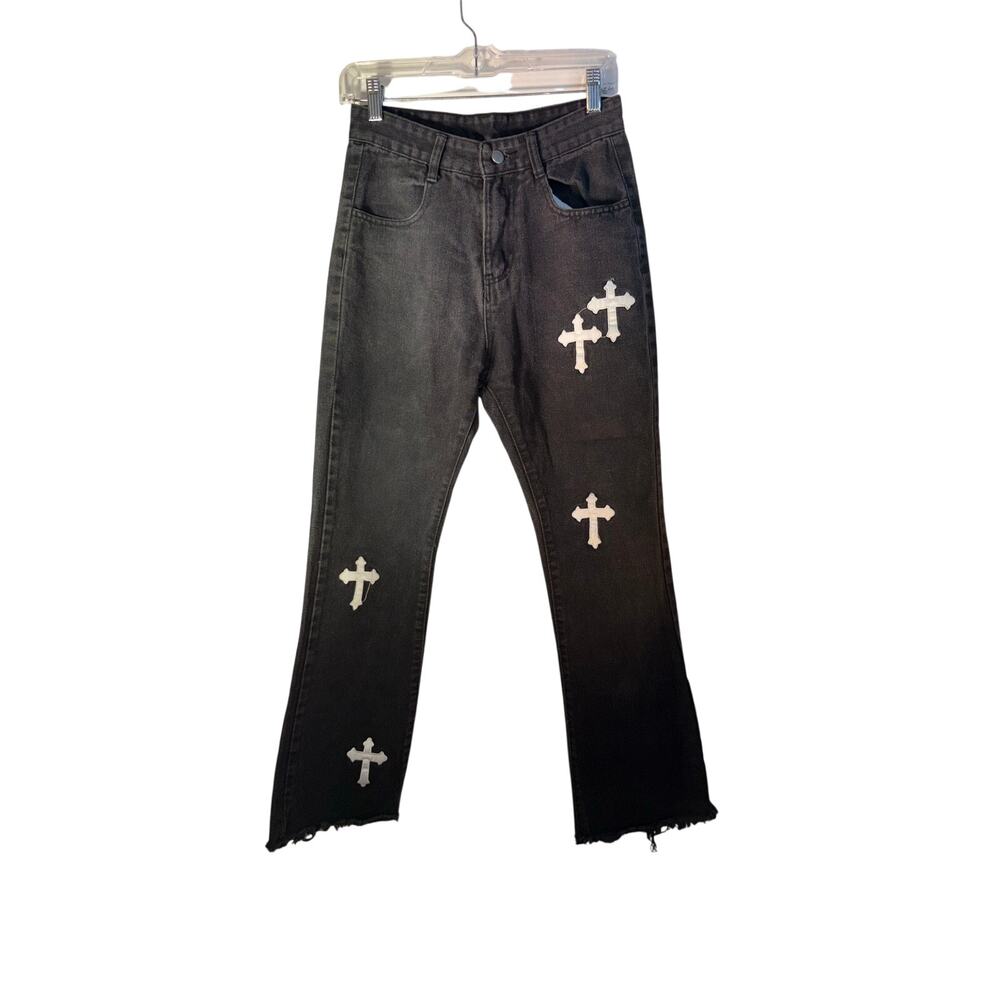Y2K  Styled jeans w/ crosses stitched on size M